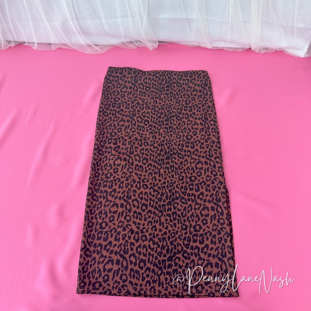 NWT Loft Leopard Print Side Slit Midi Skirt Size XXS - Picture 3 of 11